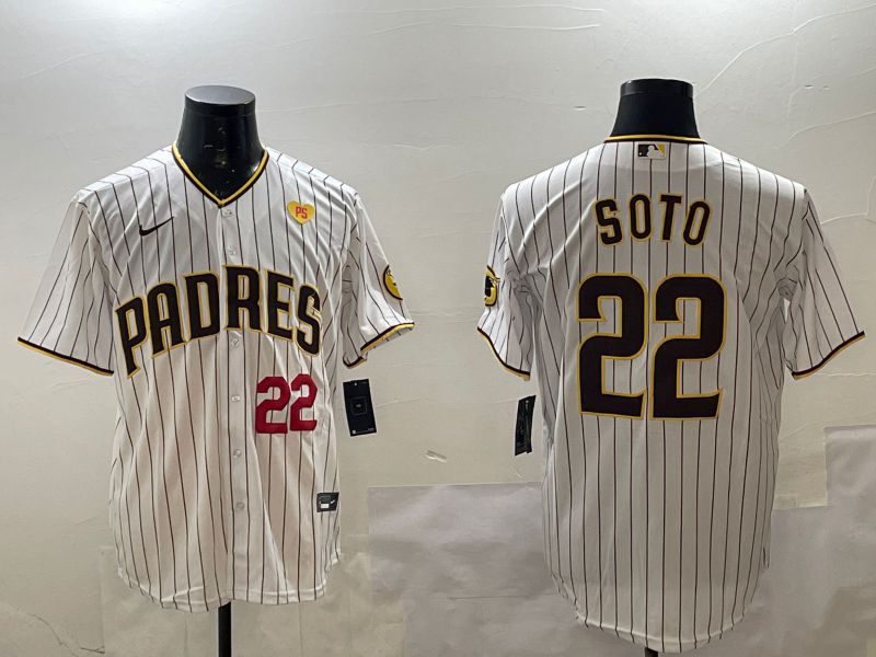 Men San Diego Padres 22 Soto White Stripe Game 2025 Nike MLB Jersey style 7